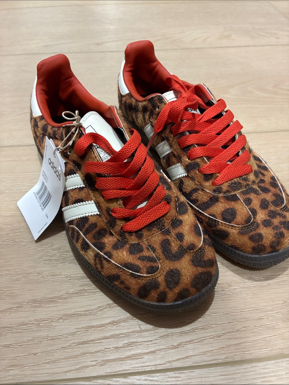 adidas Men’s Leopard Print Sneakers with Red Laces